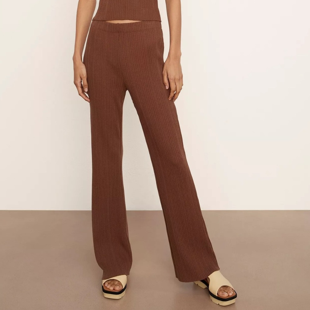 VINCE Ribbed Flare Pants in Brown